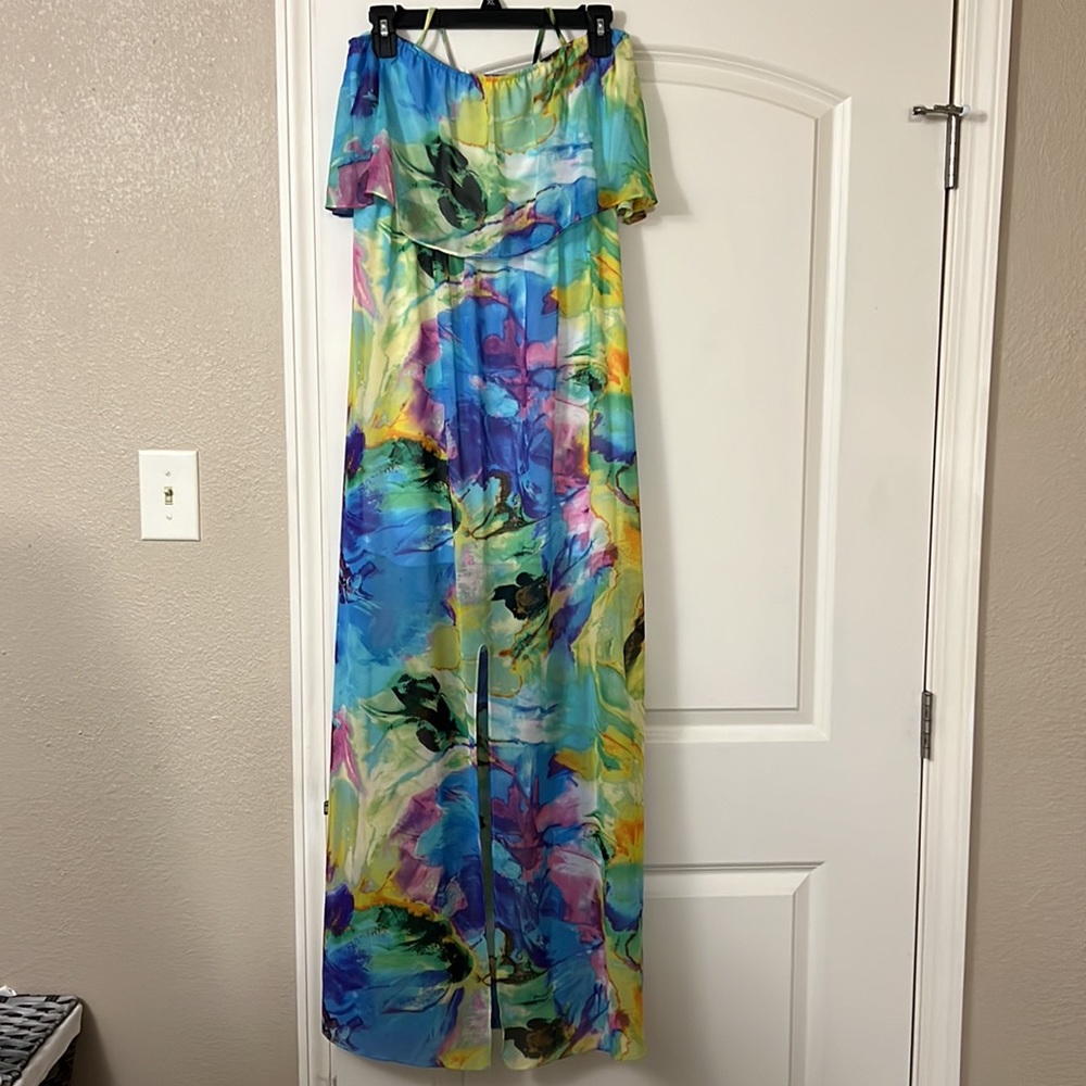 Colorful Strapless/Halter Summer Maxi Dress With Front Slit
